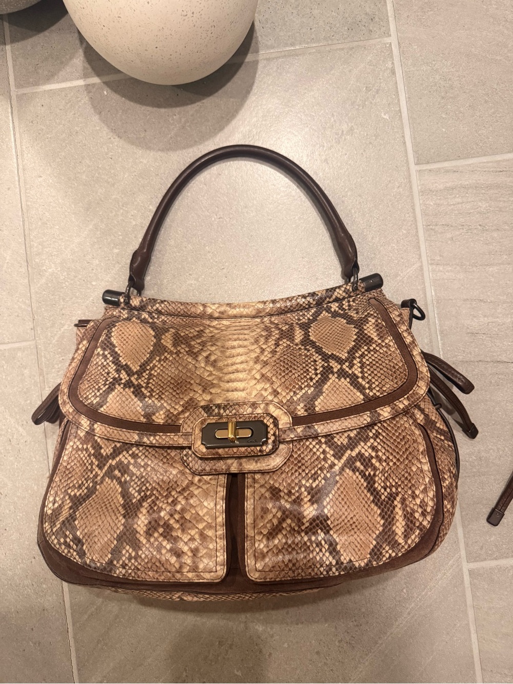 Coach Brown Snakeskin-Print Shoulder Bag